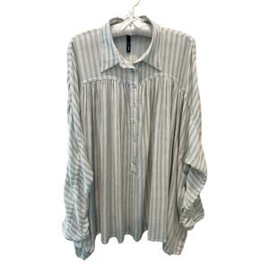 SLINK | Striped Button Front Blouse Lightweight Long Sleeve Top Boho | Size 2X